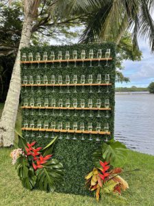 Champagne wall at Hawaii wedding