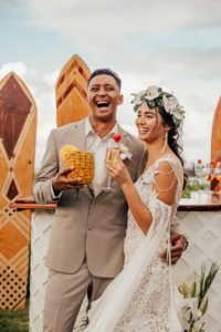 Wedding couple drinking cocktails