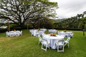 Tables and chairs at Hawaii wedding
