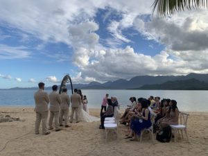 Beach wedding at Secret Island in Hawaii