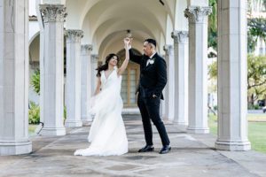 wedding couple dancing during photoshoot