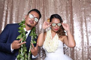 bride and groom in photobooth