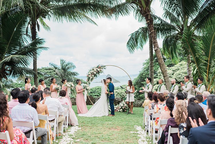 Bride and Groom Kissing at Wedding in Hawaii