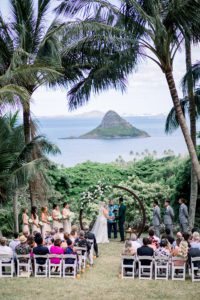 Wedding Ceremony with Chinaman's Hat in Background