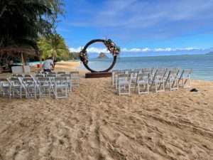 Wedding Chair and Decorative Alter on the Beach