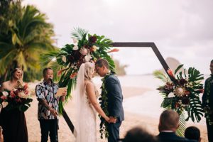 Bride and Groom on the Beach for Wedding Ceremony